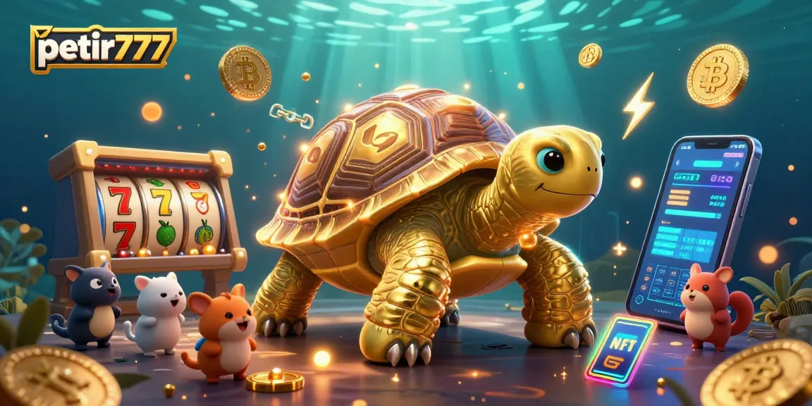 Engage with petir777 in this vibrant scene where a golden tortoise pinball machine introduces thrilling slot action.
