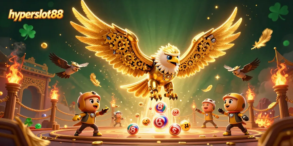 Engage with hyperslot88 through a dynamic lottery-themed 3D illustration showcasing advanced gaming technology.