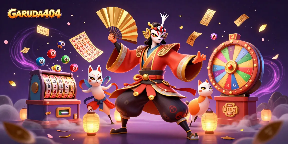 Experience exciting gaming with GARUDA404 through vibrant 3D scene of slots and thrilling characters.