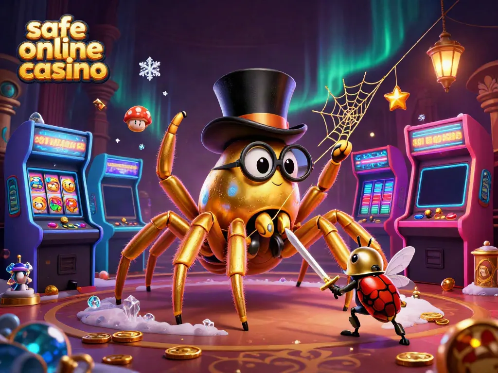 Experience the thrill of a safe online casino with colorful characters and gaming elements in this vibrant illustration.