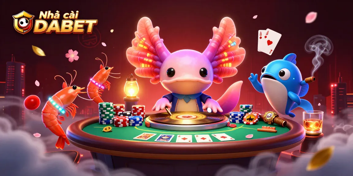 Experience the thrill of Nhà cái DABET with a vibrant casino scene featuring neon characters.