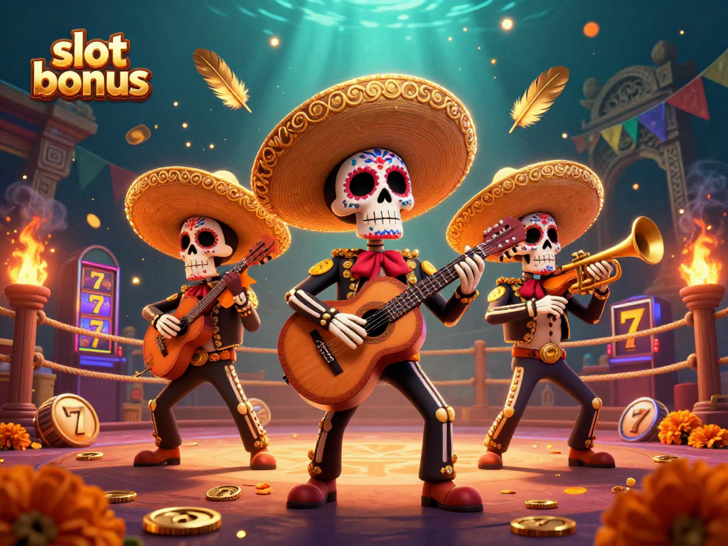 Experience the excitement of slot bonuses in a vibrant mariachi casino scene with animated elements.