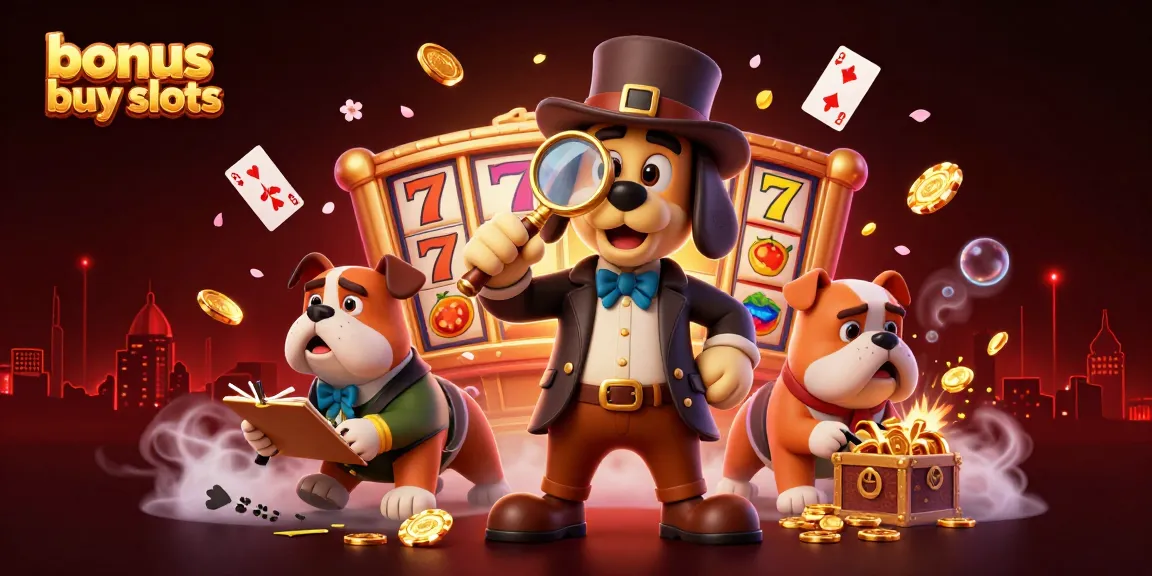 Engage with bonus buy slots in a dynamic casino scene featuring a detective and treasure elements.