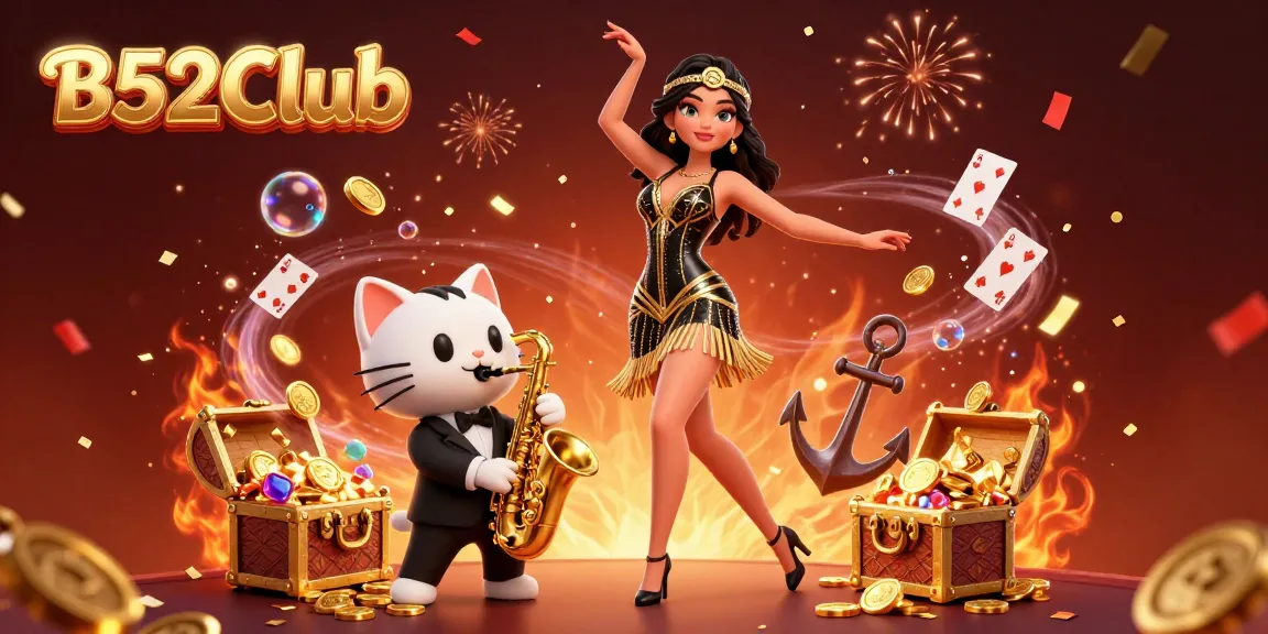 B52Club offers thrilling underwater treasures and casino excitement with dancing characters and floating cards.