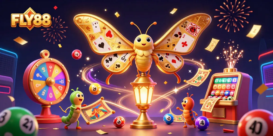 Engage in thrilling games at FLY88 with dynamic lottery balls, vibrant prize wheels, and casino designs.