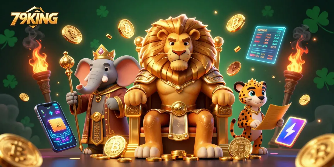 Engage in thrilling games at 79KING with dynamic characters and crypto elements in an immersive casino scene.