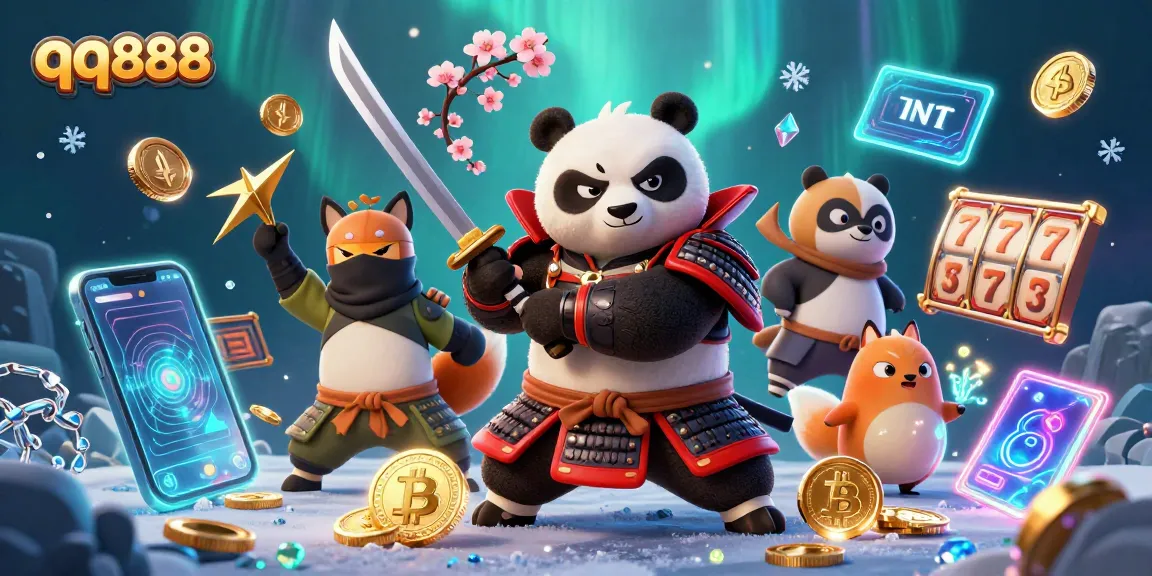 Engage in thrilling gameplay at qq888 with exciting samurai panda and ninja fox in a vibrant casino scene.