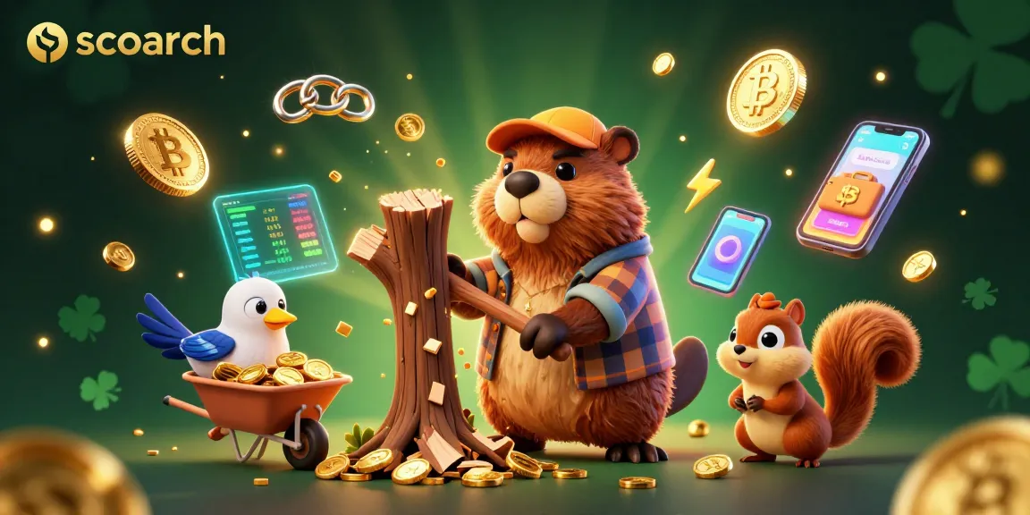 Join the excitement at scoarch as a cartoon lumberjack beaver collects gold coins in a vibrant casino scene.