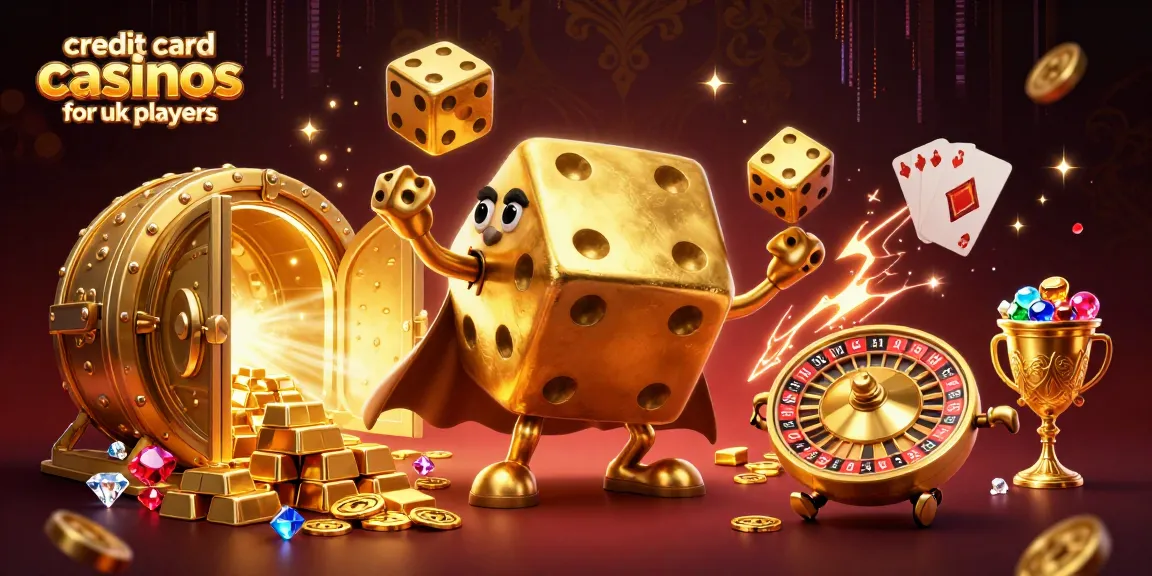 Unleashing excitement at credit card casinos for UK players with vibrant 3D illustrations of golden dice and treasures.