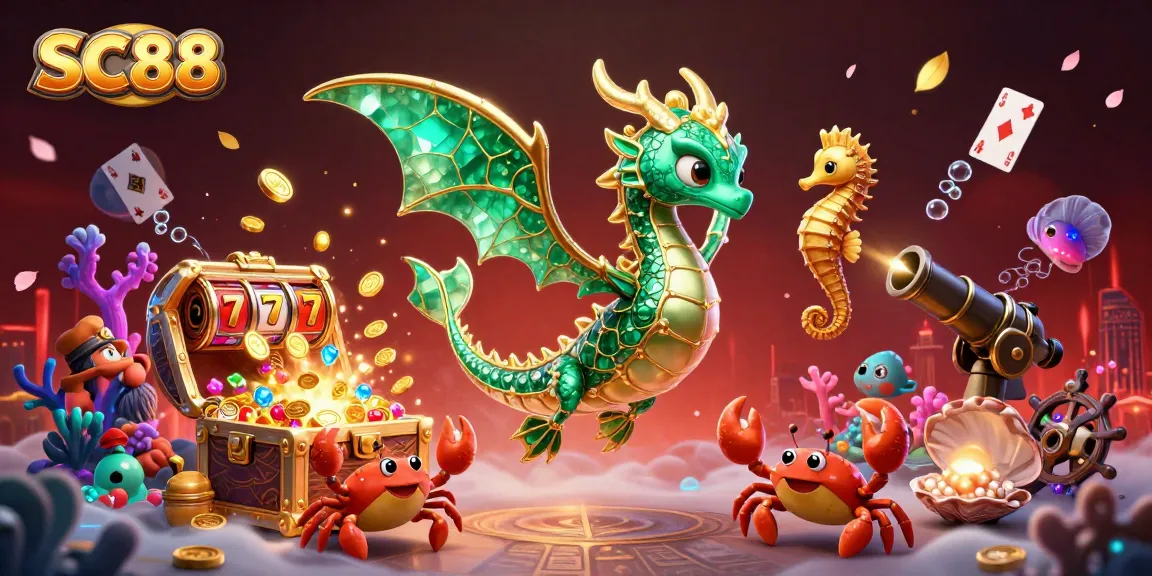Experience the exciting world of SC88 with a vibrant underwater casino scene featuring a sea dragon and treasures.