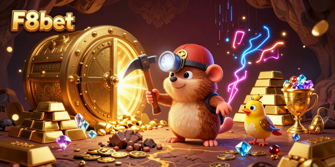 Join the adventure with F8bet, as our treasure hunter uncovers hidden riches in this lively casino scene.