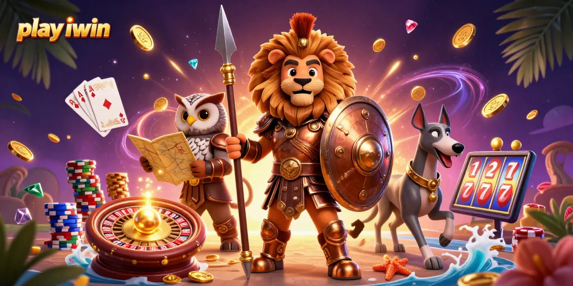 Play iwin and win big with thrilling games featuring a Spartan lion and vibrant casino elements.