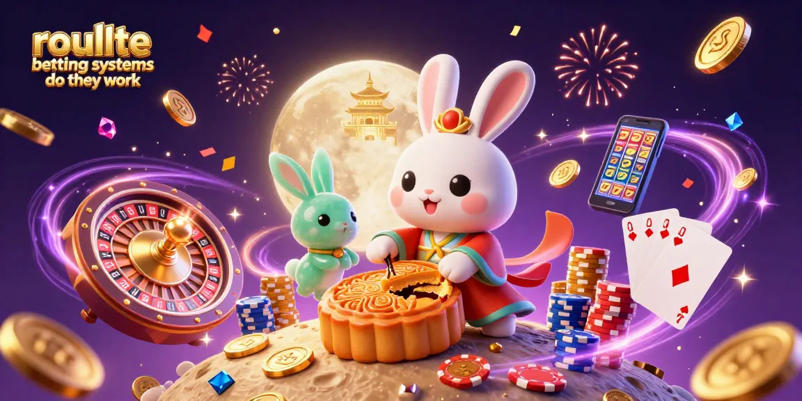 Engaging 3D scene illustrating roulette betting systems do they work with festive characters, casino elements, and mesmerizing visual effects.