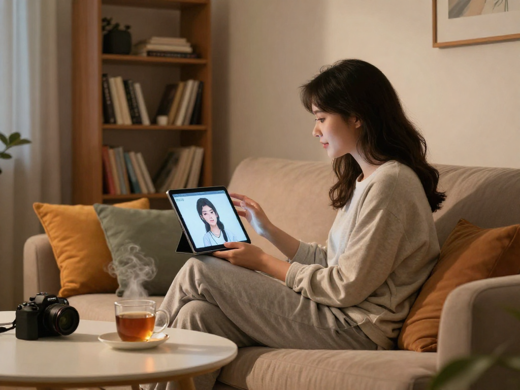 Engaging in ai porn chat sessions at home, cozy atmosphere with relaxed interaction.