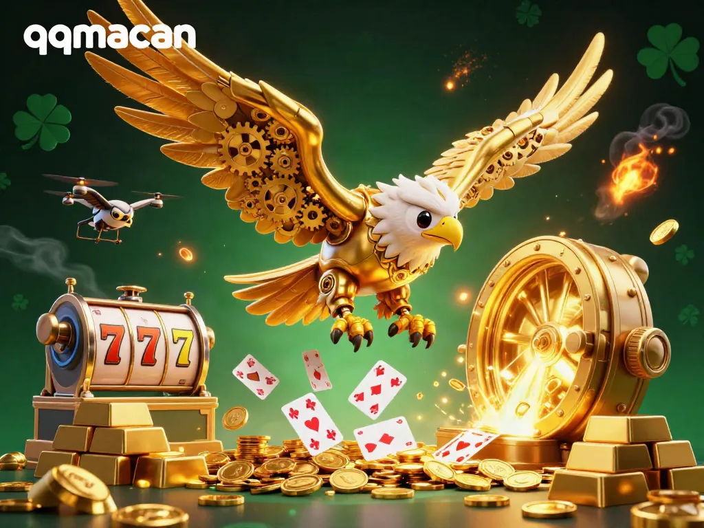 Experience the thrill of winning with qqmacan's captivating casino elements and holographic cards.