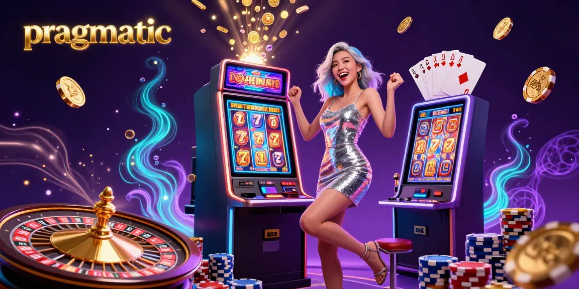Spin the reels with pragmatic luck as golden coins burst from a jackpot machine in a vibrant casino scene.