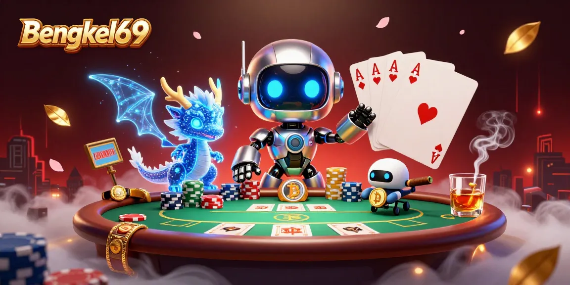 Bengkel69 showcases an exciting casino scene with dynamic gaming elements and vibrant characters.