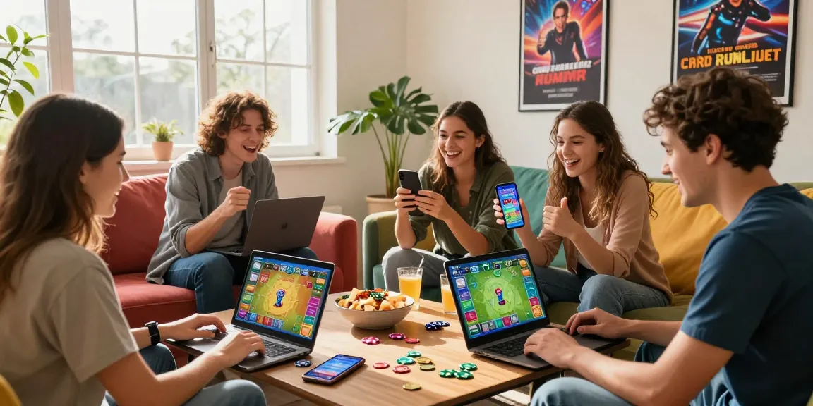 Engaged players enjoying a Free mobile game in a vibrant living room environment, highlighting excitement and camaraderie.