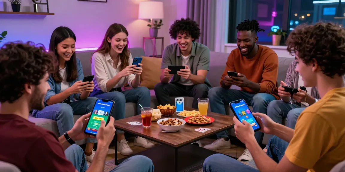 Friends enjoying a gaming night, playing the 3 Patti Blue app, showcasing vibrant gameplay and real-time winnings while casually engaging in multiplayer card games.