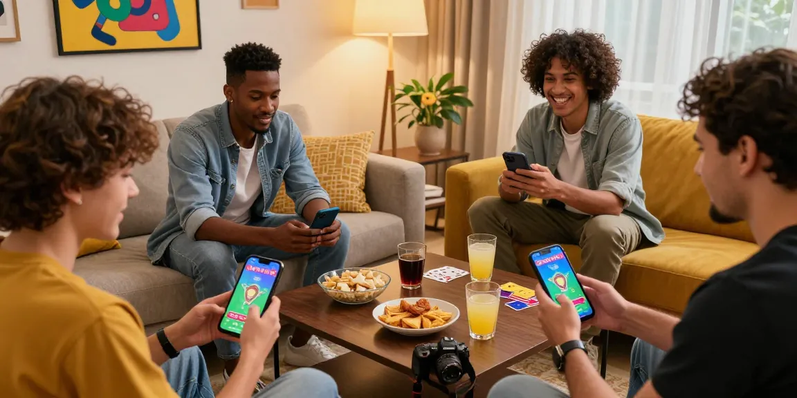 Play Teen Patti Gold online with friends in a lively gaming scene featuring mobile devices and joyful interactions.