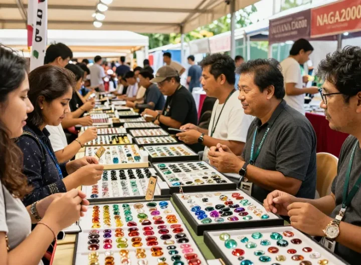 Explore a vibrant gem merchants' market at https://www.mygemspot.com, showcasing quality gemstones and engaging interactions.