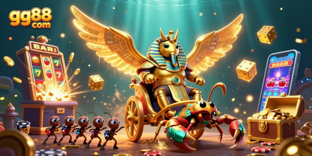 Experience the thrill of gg88 com with dynamic gambling elements and playful characters in a vibrant casino scene.
